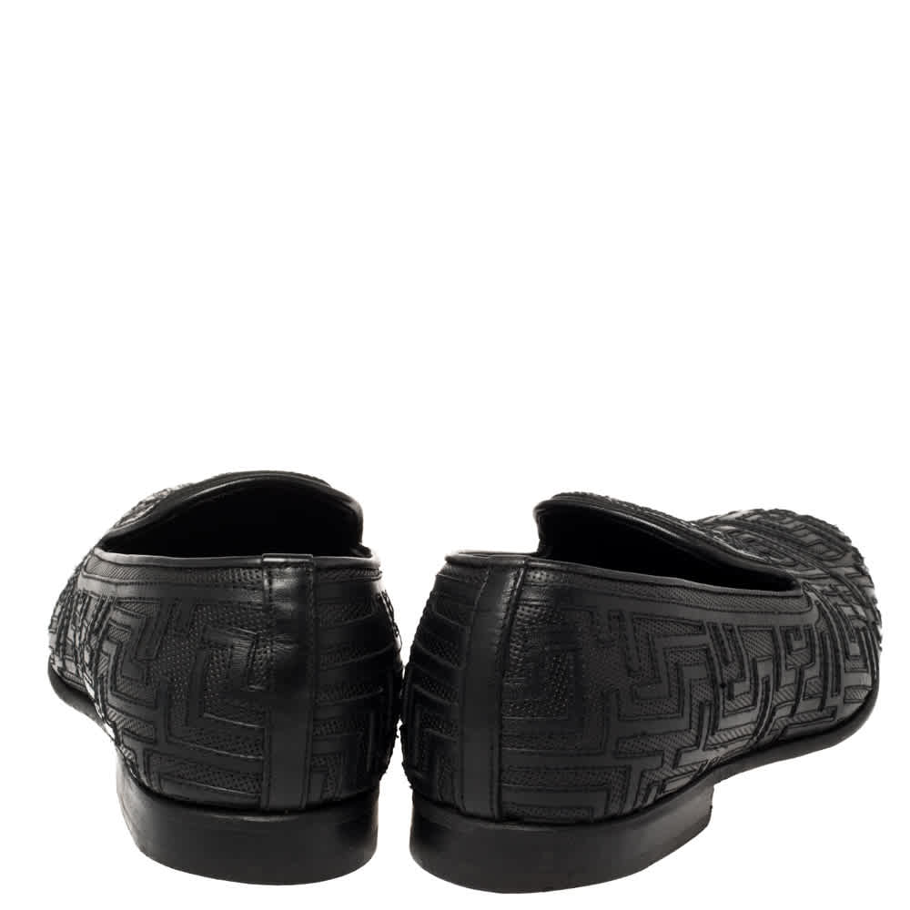 Versace Black Leather Smoking Slippers