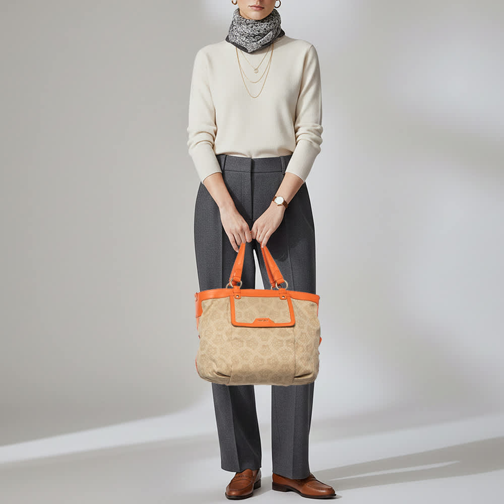 Versace Medusa Beige Canvas And Leather Tote
