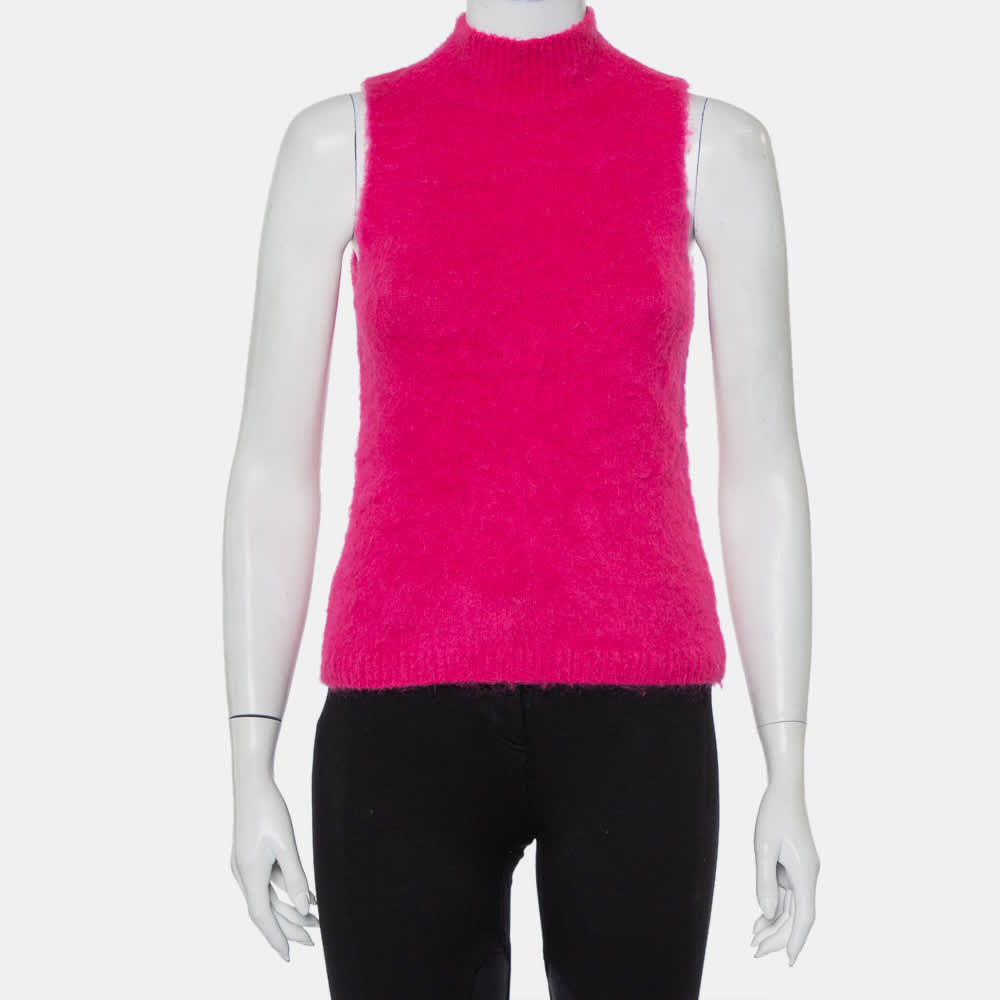 Versace Pink Mohair High Neck Sleeveless Tank Top