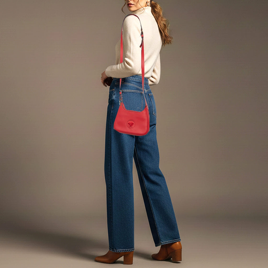 Versace Medusa Red Leather Crossbody Bag