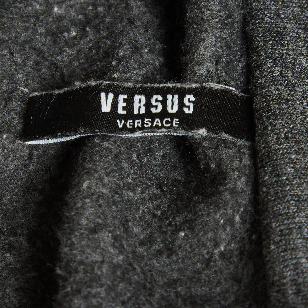 Versus Versace Grey Cotton Knit Logo Tape Zip Detail Hooded Jacket