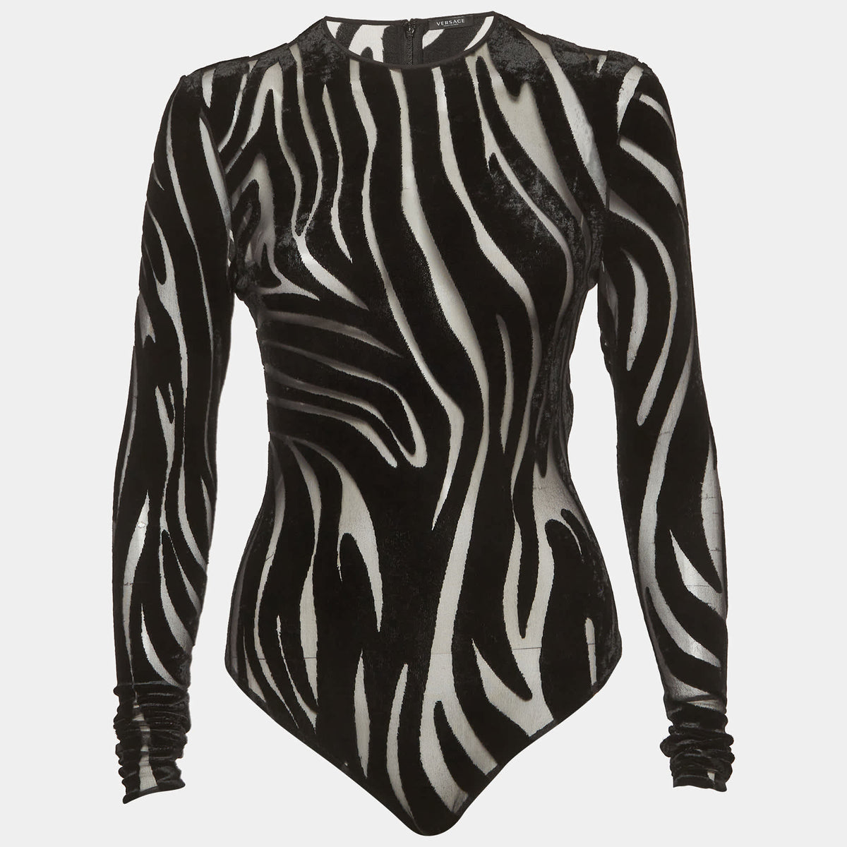 Versace Black Jersey Devore Sheer Bodysuit