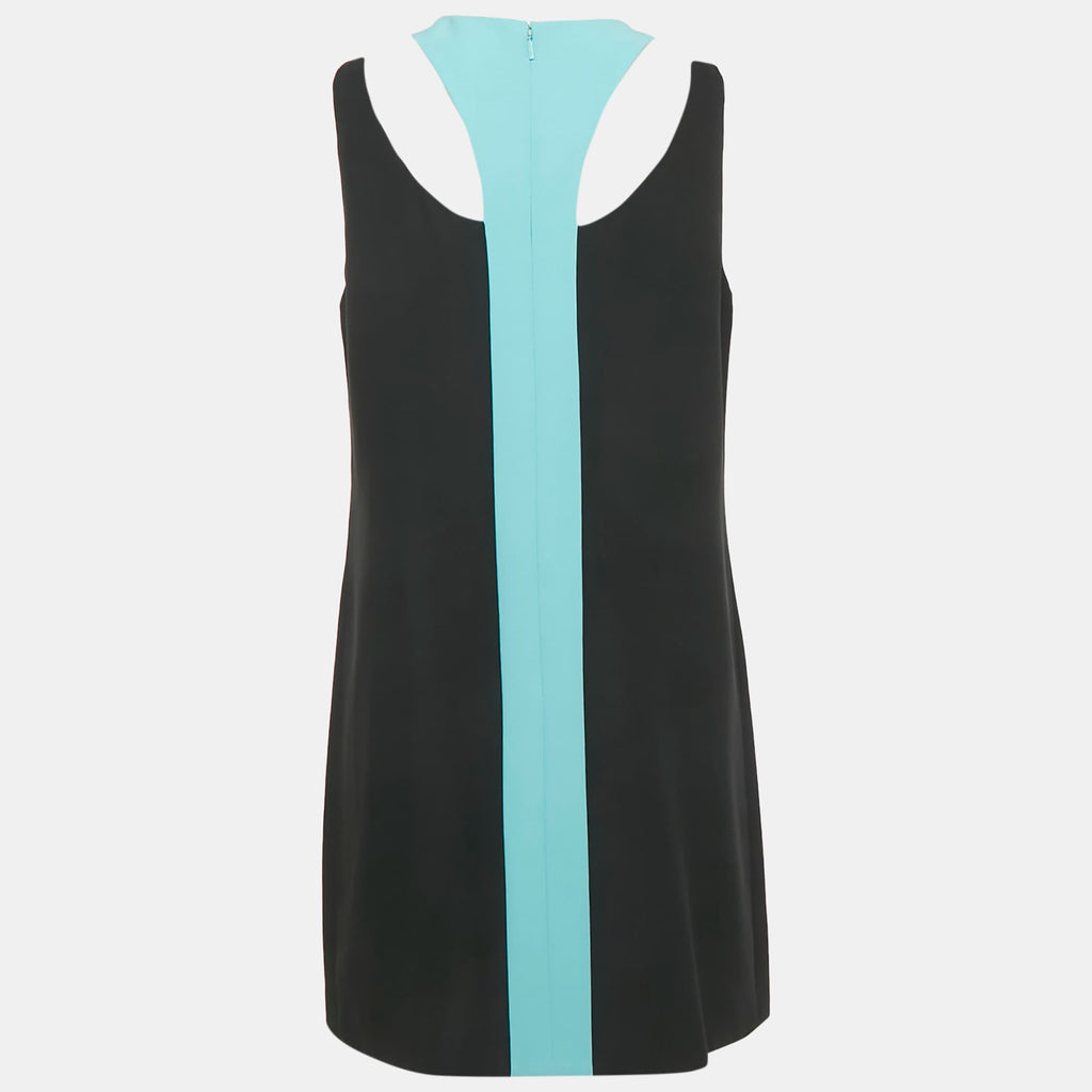 Versace Black Silk Cut Out Neck Paneled Mini Dress