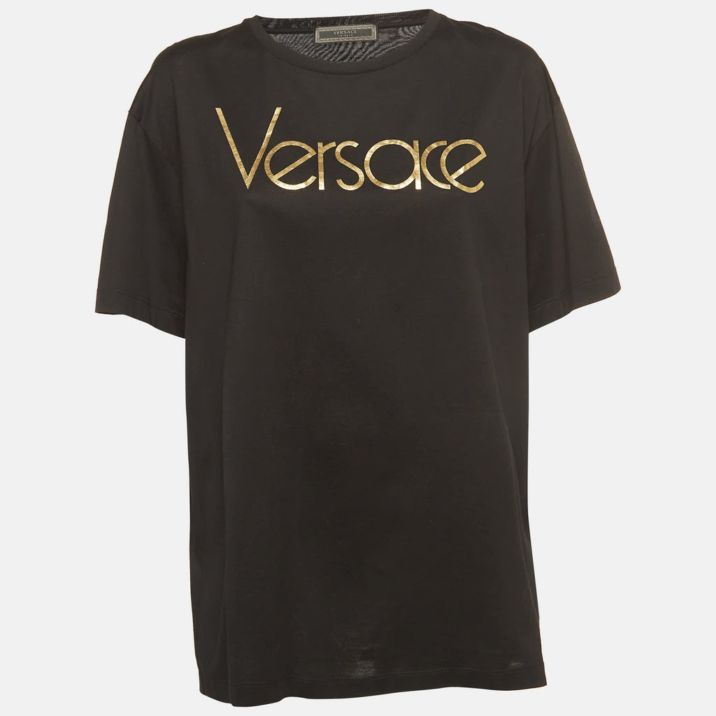 Versace Tribute Black Logo Cotton T-Shirt