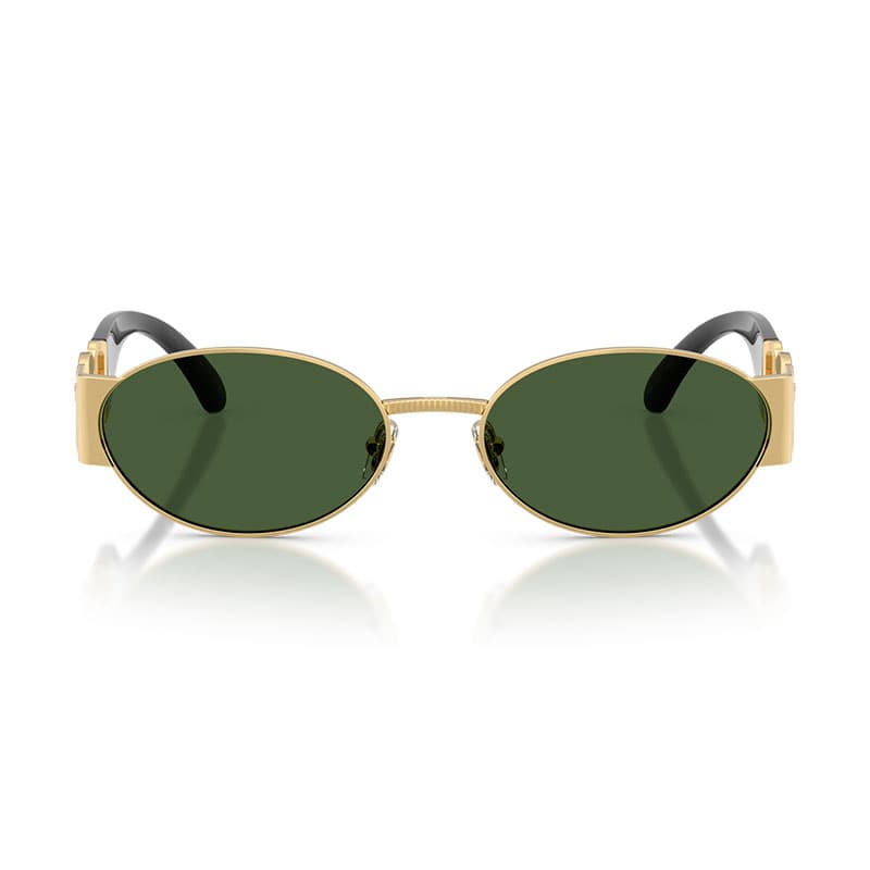 Versace Sunglasses Oval Full Rim, Gold/black Frame And Dark Green Lens Ve2299100271