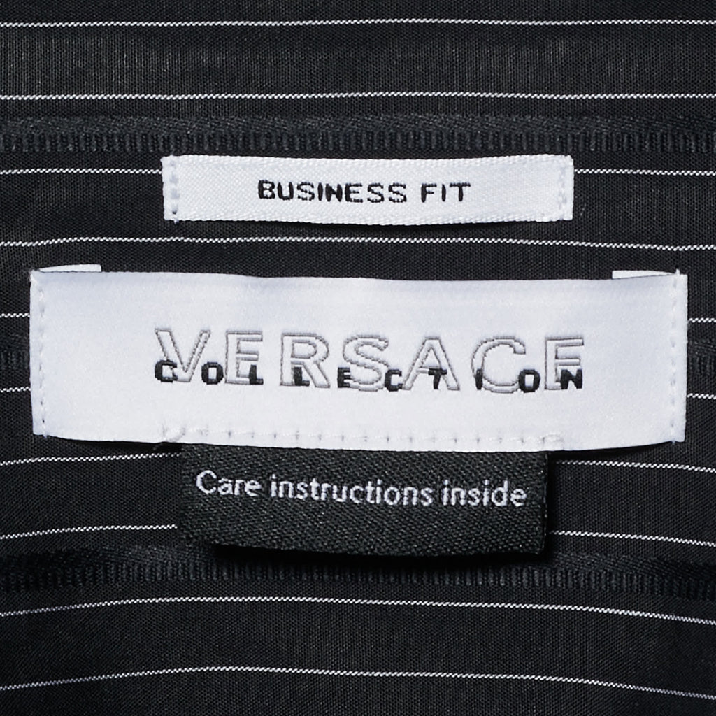 Versace Collection Black Pin Stripe Cotton Business Fit Shirt