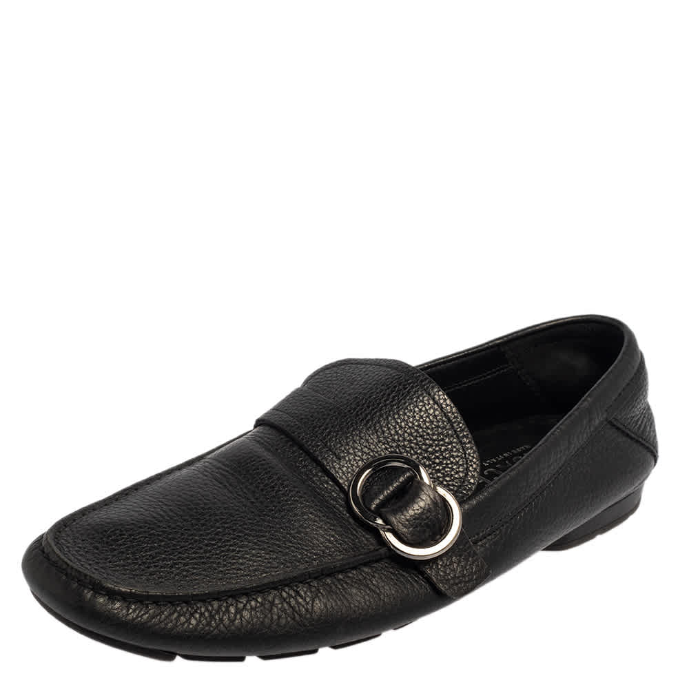 Versace Black Leather Slip On  Loafers