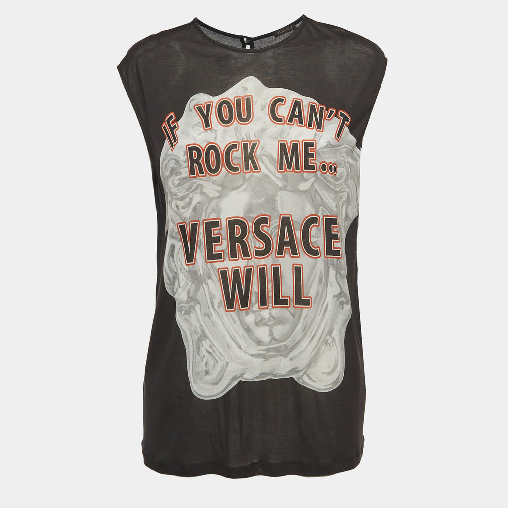 Versace Black Printed Jersey Loose Fit Tank Top