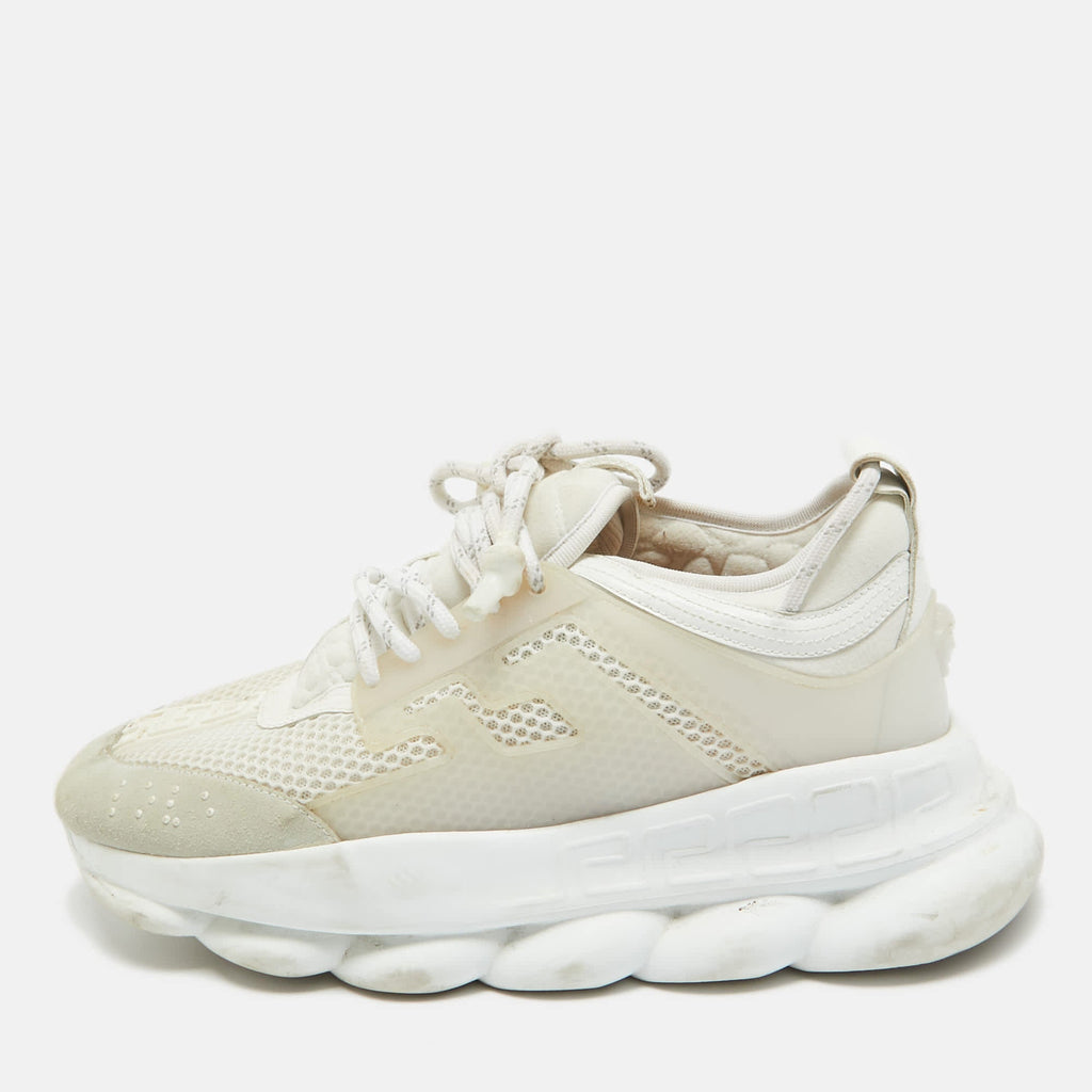 Versace White Suede And Pvc Chain Reaction Sneakers