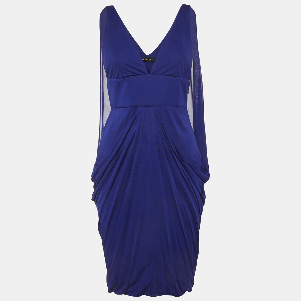 Versace Blue Jersey Draped Mini Dress