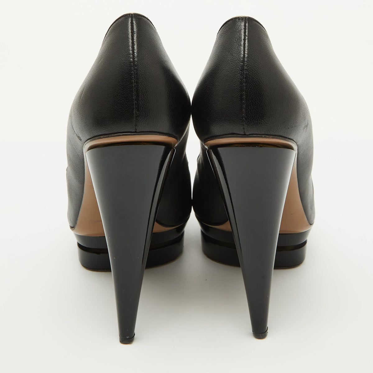 Versace Black Leather Crystal Peep Toe Platform Pumps
