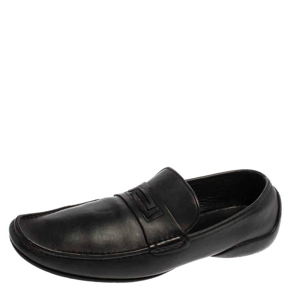 Versace Black Leather Slip On Loafers