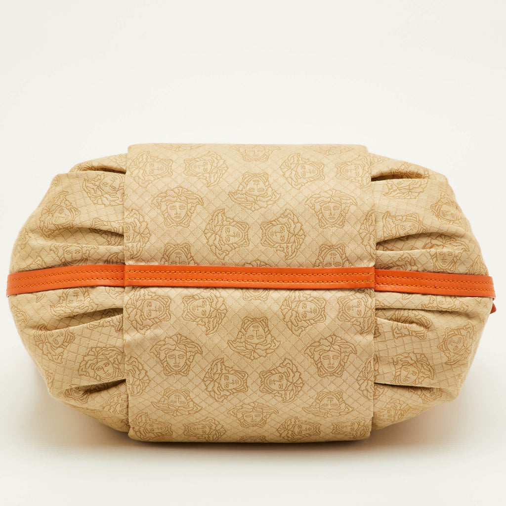 Versace Medusa Beige Canvas And Leather Tote